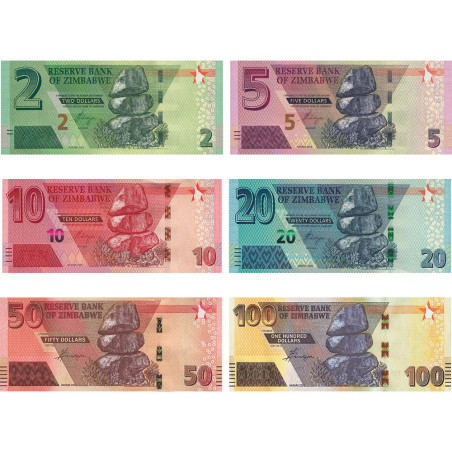 Lot 6 billets Dollars Zimbabwe 2019-2020