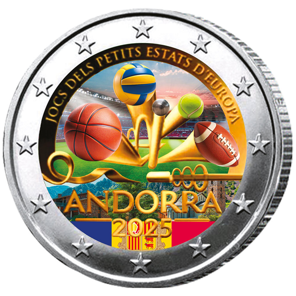 2 Euro Andorre  BU 2025 colorisées - Jeux des Petits-États d’Europe 2025