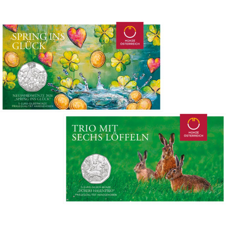 Lot 2 x 5 Euro Argent Autriche BU 2026