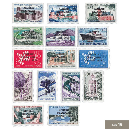 15 timbres surchargés Algérie Française 1958