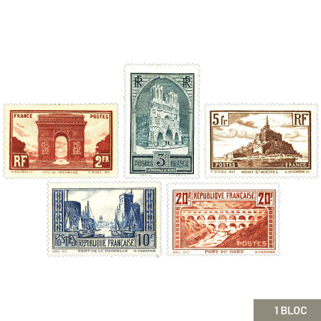 1ère série de timbres gravés de 1929 à 1931+1 bloc neuf de 2004