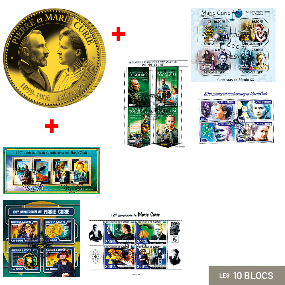 Lot 10 blocs-feuillets + 1 pièce de collection