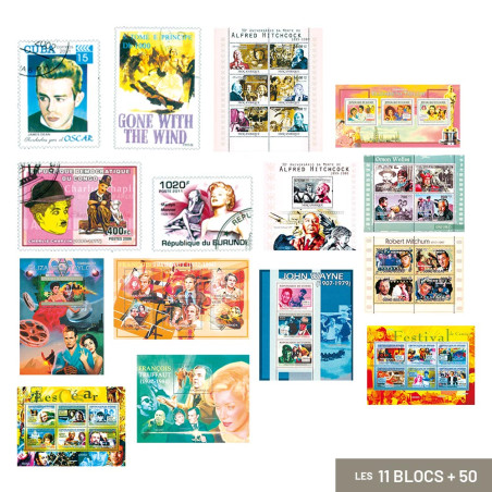 Lot 11 blocs-feuillets + 50 timbres cinéma