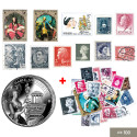 Lot de 100 timbres + 1 pièce de collection