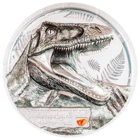 5 Dollars Argent 2026 colorisée - Reliques du Jurassique - Carcharodontosaurus