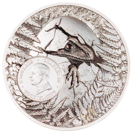 5 Dollars Argent 2026 colorisée - Reliques du Jurassique - Carcharodontosaurus