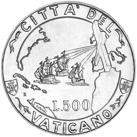 500 Lires Argent Vatican 1992 - Flotte de Christophe Colomb