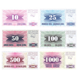 6 billets Bosnie-Herzégovine 1992