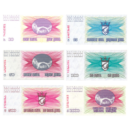 6 billets Bosnie-Herzégovine 1992