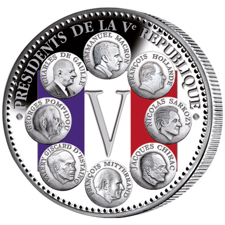 Pièce de collection colorisée - 8 présidents de  la Ve République