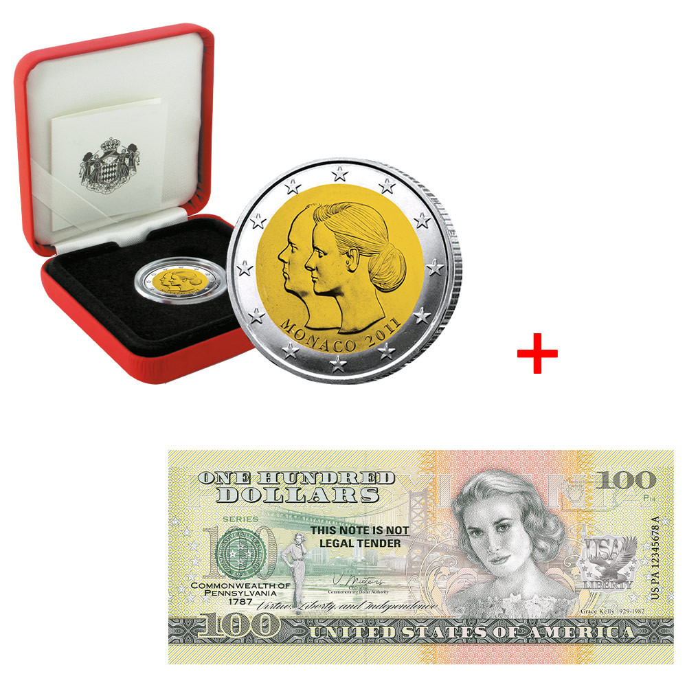 2 Euro Monaco BU 2011 Mariage Princier + Billet Souvenir 100$ USA - Grace Kelly offerte