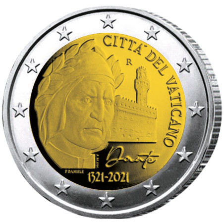 2 Euro Vatican BU 2021 - Dante Alighieri + 50 Cents Vatican - Pape François offerte