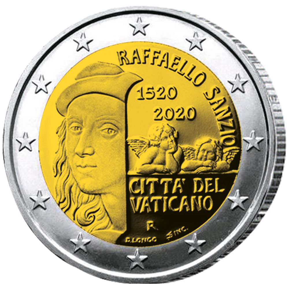 2 Euro Vatican BU 2020 - 500 ans de la mort  de Raphaël + 50 Cents Vatican - Pape François offerte