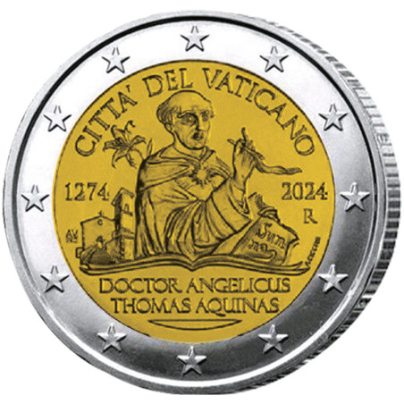 2 Euro Vatican BU 2024 - Saint Thomas d’Aquin + 50 Cents Vatican - Pape François offerte