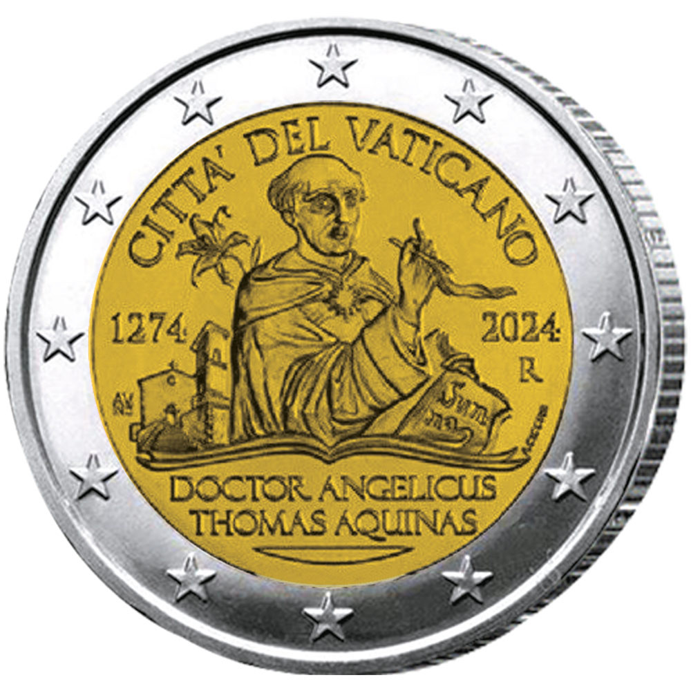 2 Euro Vatican BU 2024 - Saint Thomas d’Aquin + 50 Cents Vatican - Pape François offerte