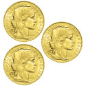 Lot 3 x 20 Francs Or Marianne IIIe République