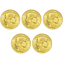 Lot 5 x 20 Francs Or Marianne IIIe République