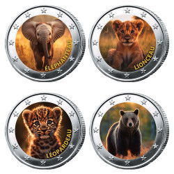 Lot 4 x 2 Euro  Animaux Enduites