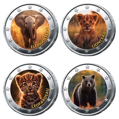 Lot 4 x 2 Euro  Animaux Enduites