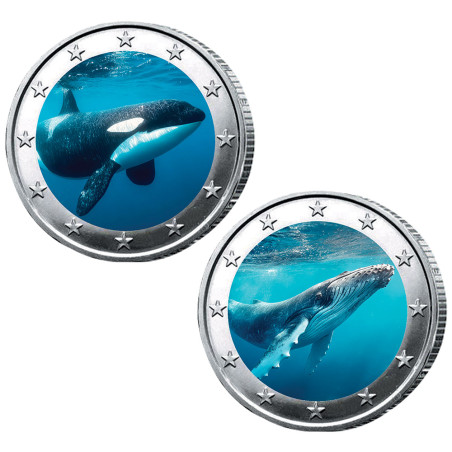 Lot 2 x 2 Euro Mammifères Marins Enduites