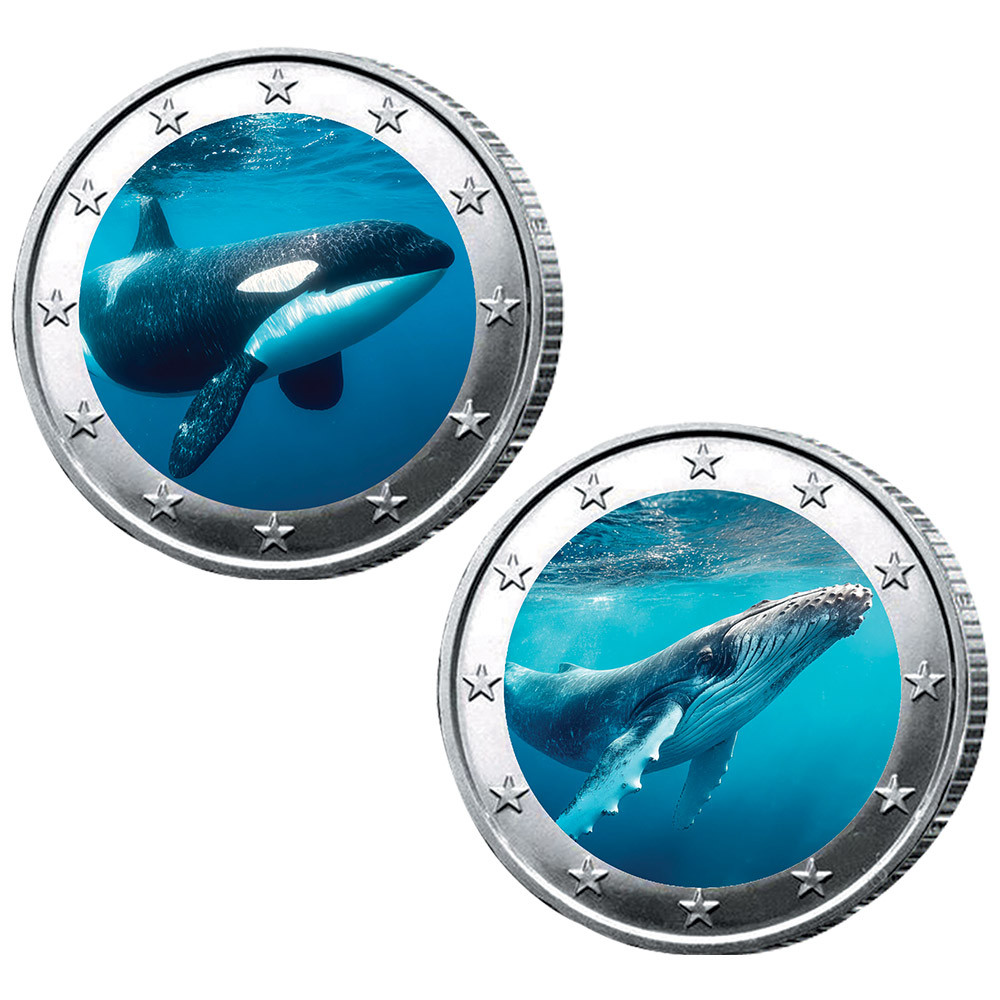 Lot 2 x 2 Euro Mammifères Marins Enduites