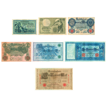 7 billets Empire Allemand 1914