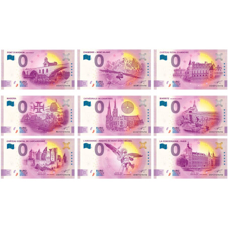 Lot 17 billets Souvenir 0 Euro + Billet Roméo et Juliette