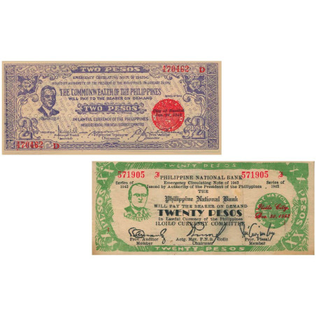 Lot de 2 billets Philippines