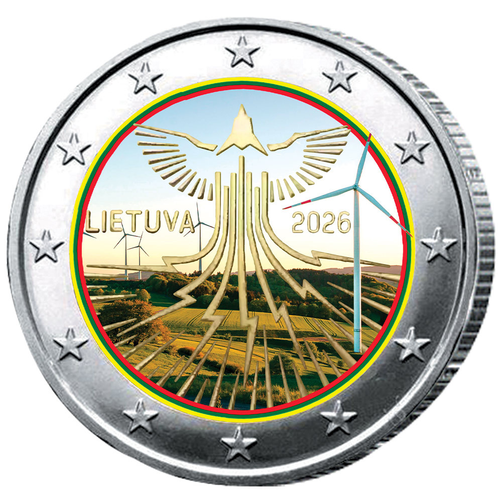 2 Euro Lituanie 2026 colorisée - Oiseau de liberté