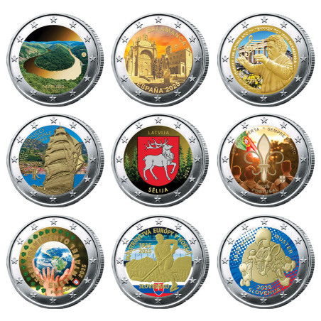 Lot 9 x 2 Euro 2025 colorisées