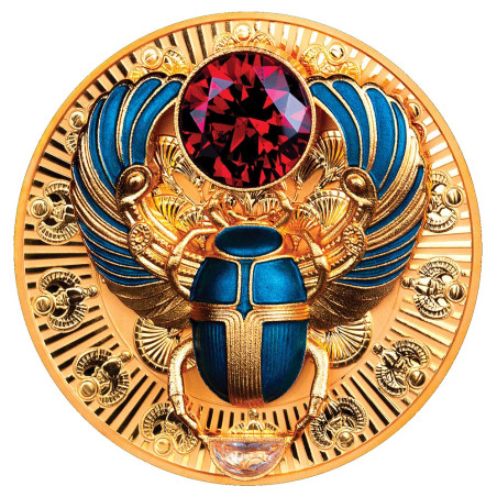 5 Dollars Argent BE 2026 colorisée et dorée - Scarabée - Ancienne Égypte Haut-relief