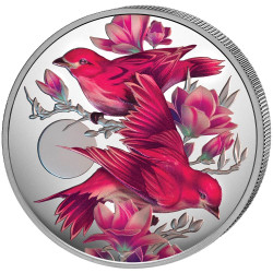 1 Dollar Argent BE 2026 colorisée - Roselin pourpré et magnolias