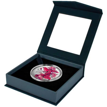 1 Dollar Argent BE 2026 colorisée - Roselin pourpré et magnolias (2)