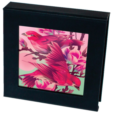 1 Dollar Argent BE 2026 colorisée - Roselin pourpré et magnolias (3)