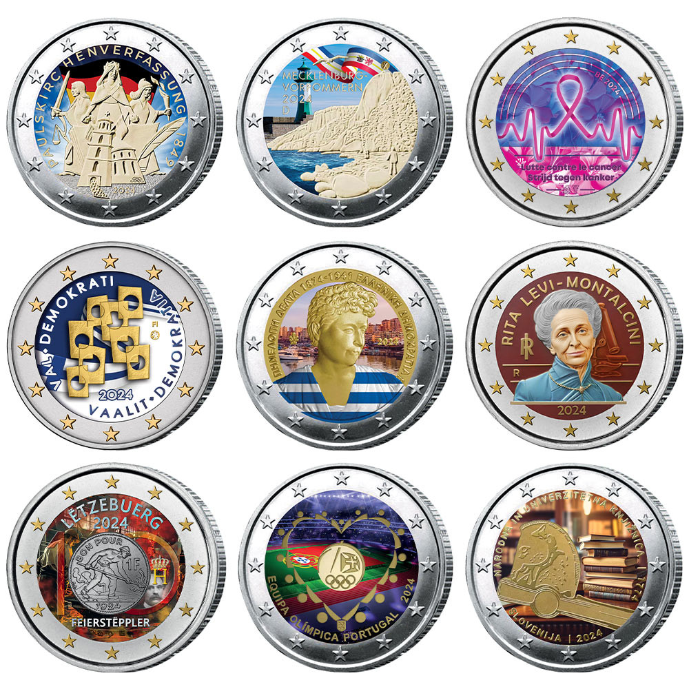 Lot 9 x 2 Euro 2024 colorisées