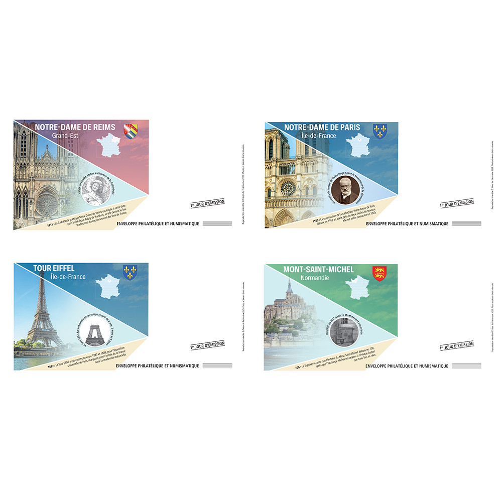 Lot 4 ETM Médailles Patrimoine colorisés