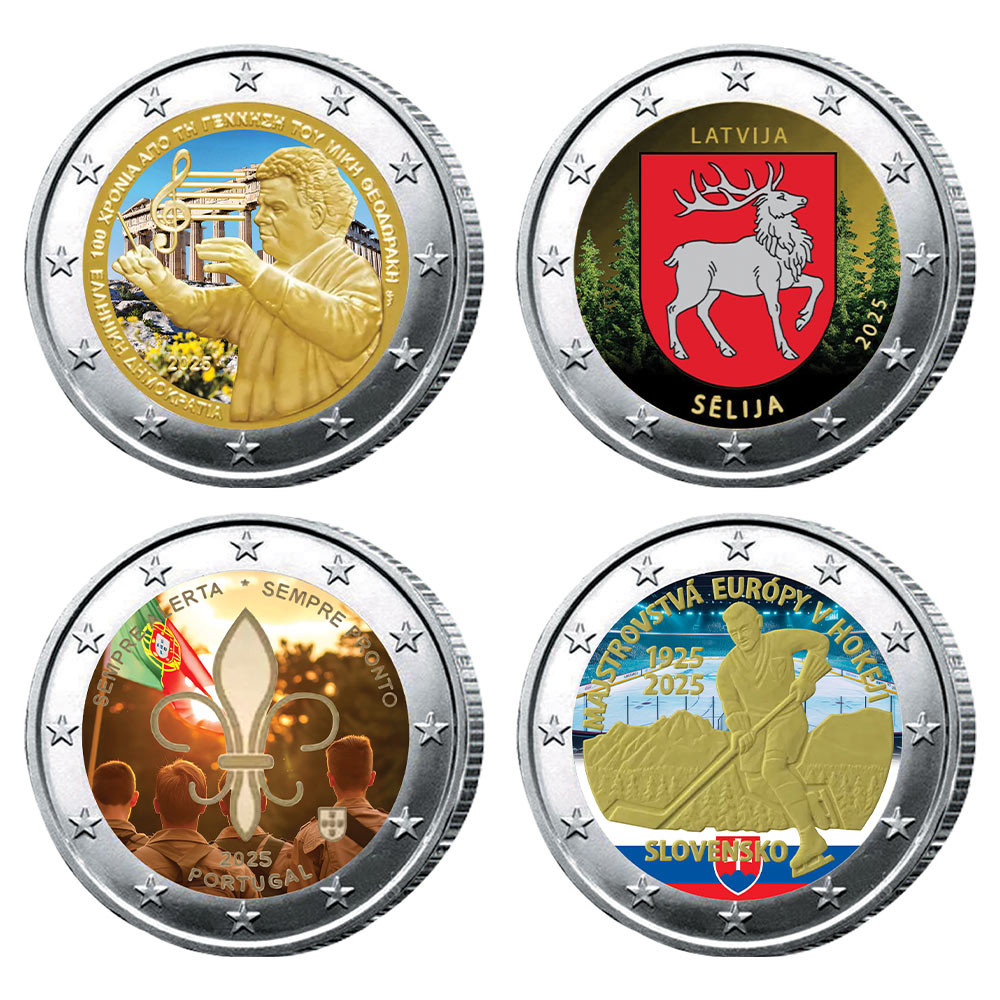 Lot 4 x 2 Euro 2025 colorisées