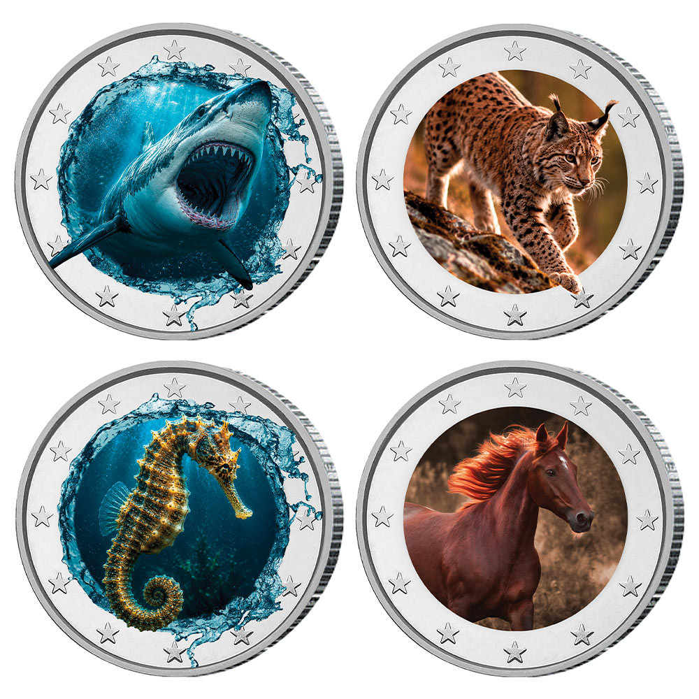 Lot 4 x 2 Euro Animaux enduites