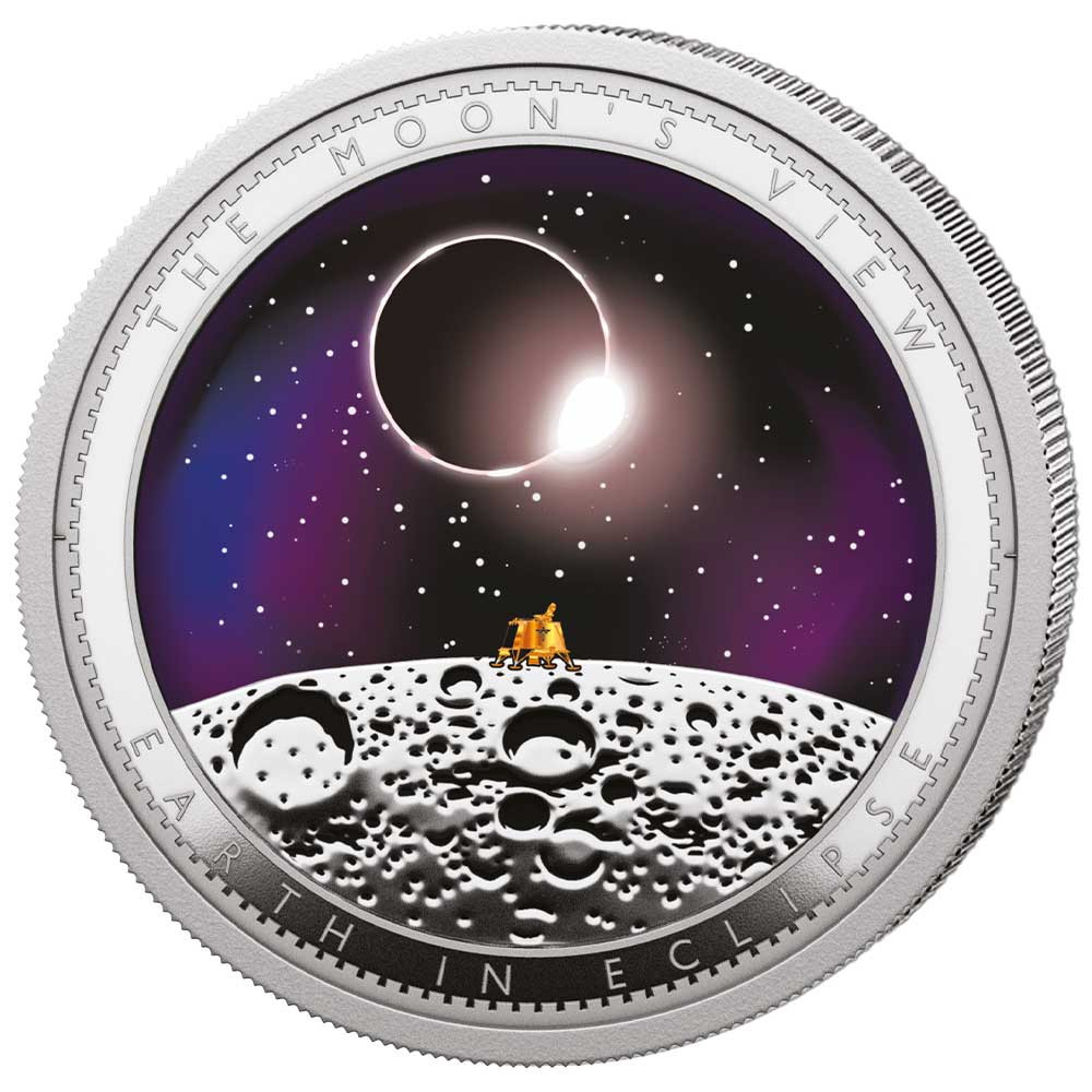 1 Dollar Argent BE 2026 colorisée - Éclipse de la Terre vue de la Lune