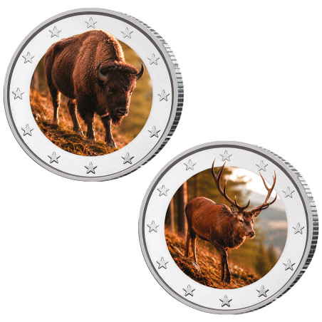 Lot 2 x 2 Euro Faune  Sauvage terrestre enduites