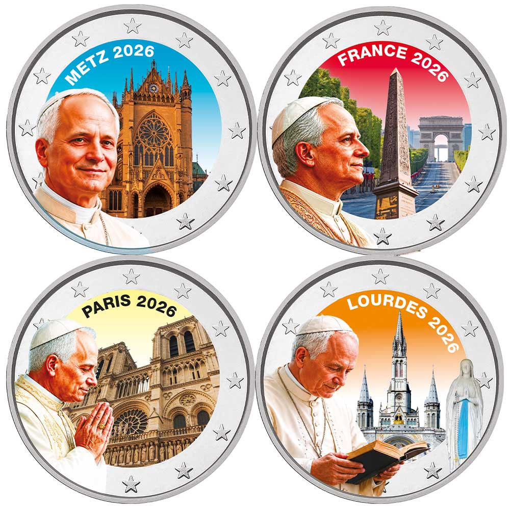 Coffret 4 X 2 Euro Pape Léon XIV enduites
