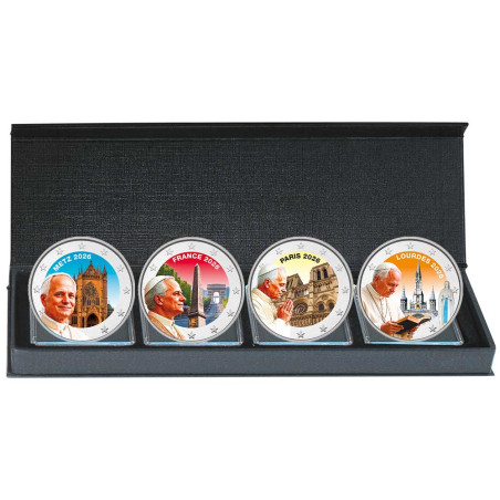 Coffret 4 x 2 Euro enduites - Première visite du Pape Léon XIV en France (3)