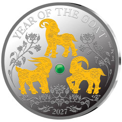 5 Dollars Argent BE 2027 colorisée - Année de la Chèvre