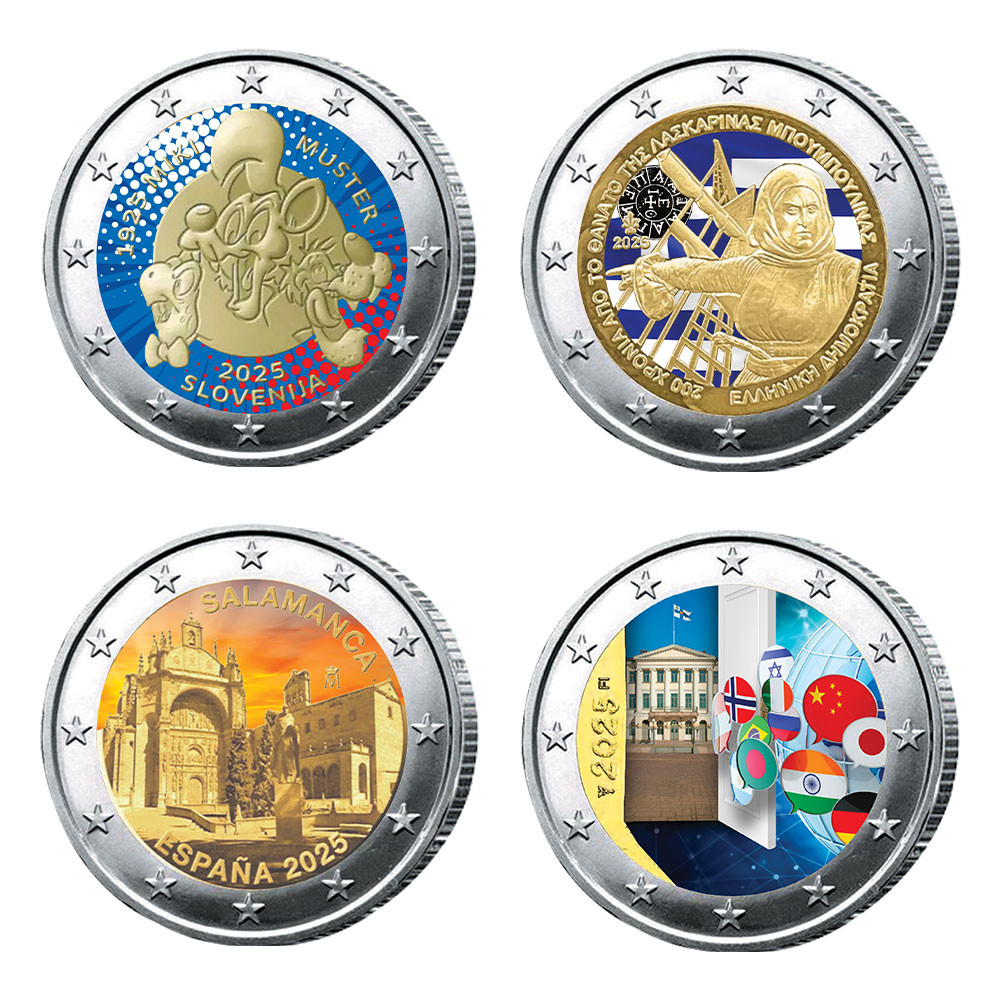 Lot 4 x 2 Euro 2025 colorisées