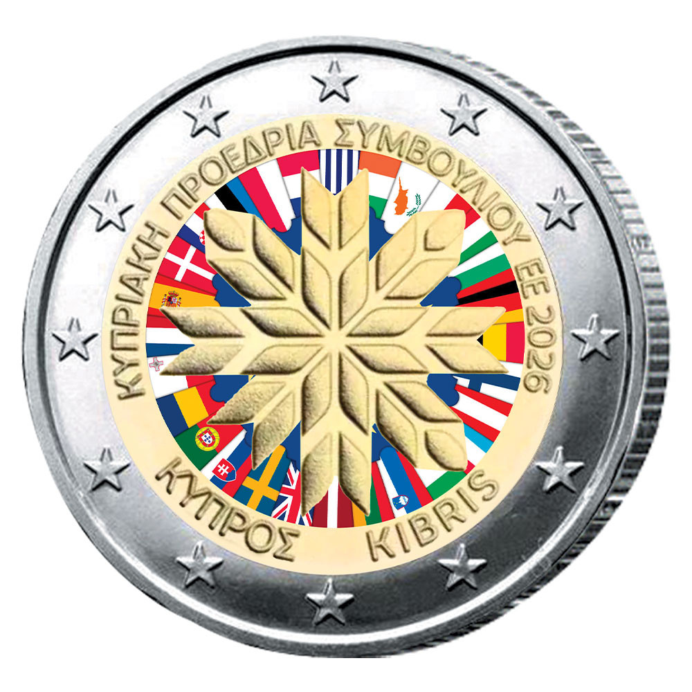 2 Euro Chypre 2026 colorisée - Présidence du conseil de l’U.E