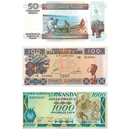 Lot 3 billets en Francs