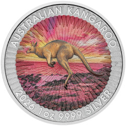 1 Dollar Argent Australie  BU 2026 colorisée - Kangourou