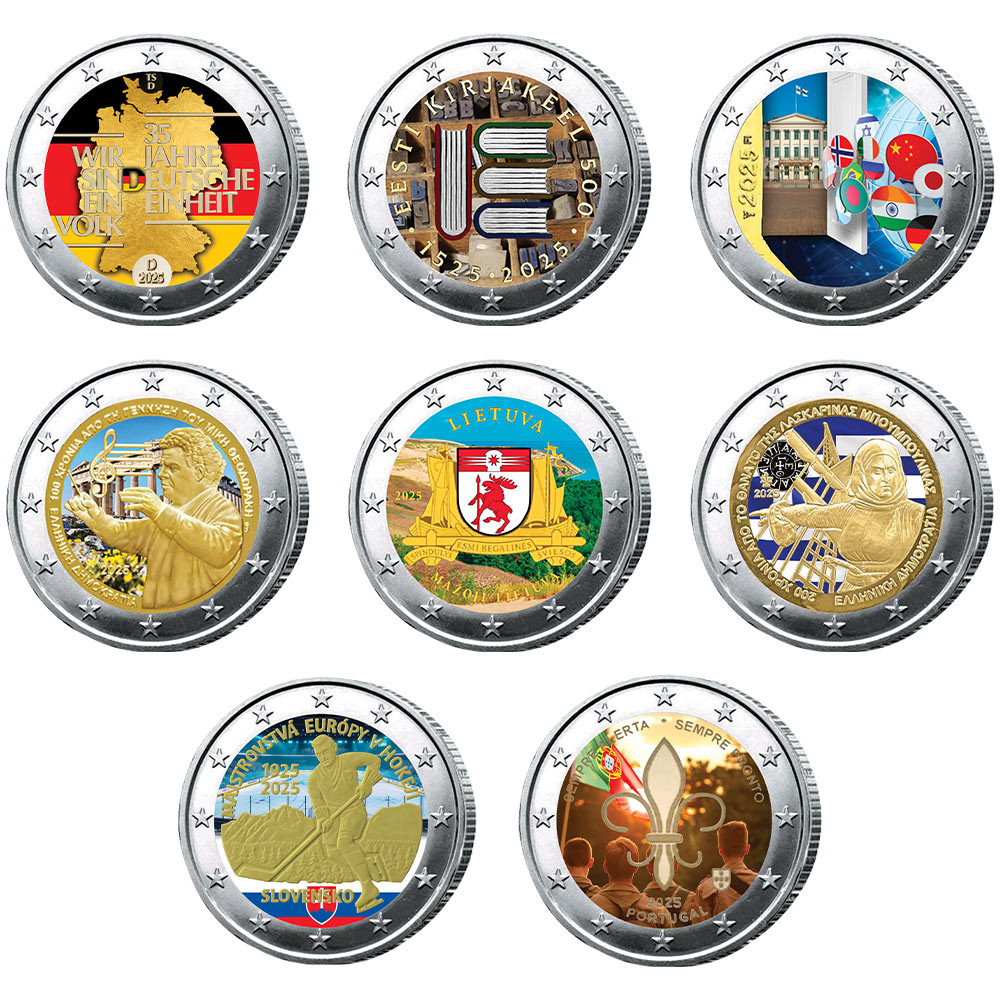 Lot 8 x 2 Euro 2025 colorisées