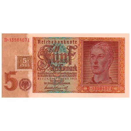 5 Reichsmark 1948 - “Mark à vignette” de la zone soviétique