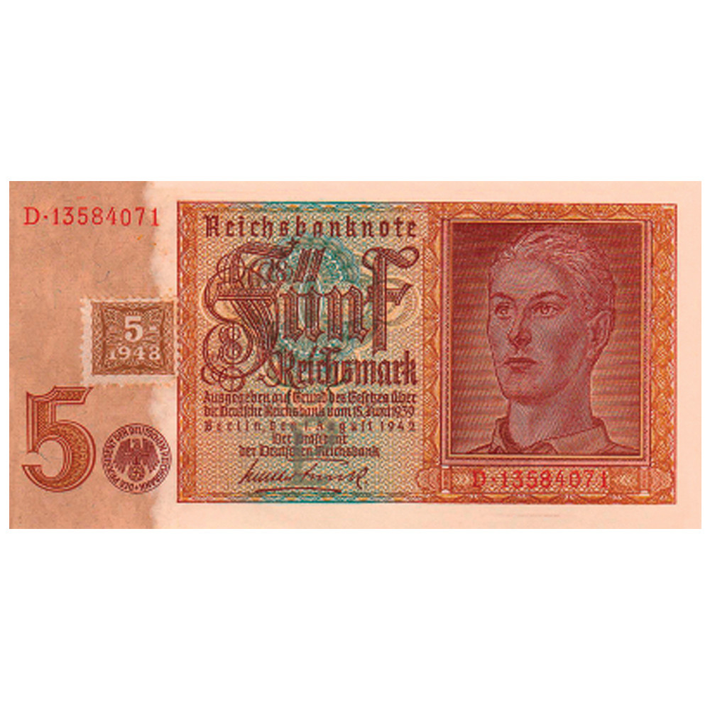 5 Reichsmark 1948 - “Mark à vignette” de la zone soviétique